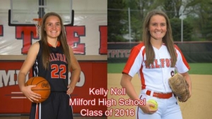 Kelly Noll in Basketball uniform and softball uniform